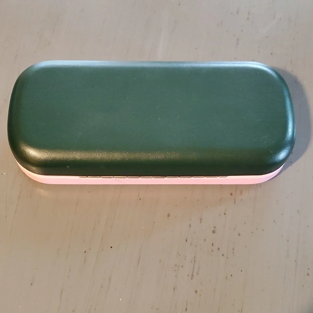 Kate Spade Eyeglass/Sunglasses Case Green & Pink HARD side Lined